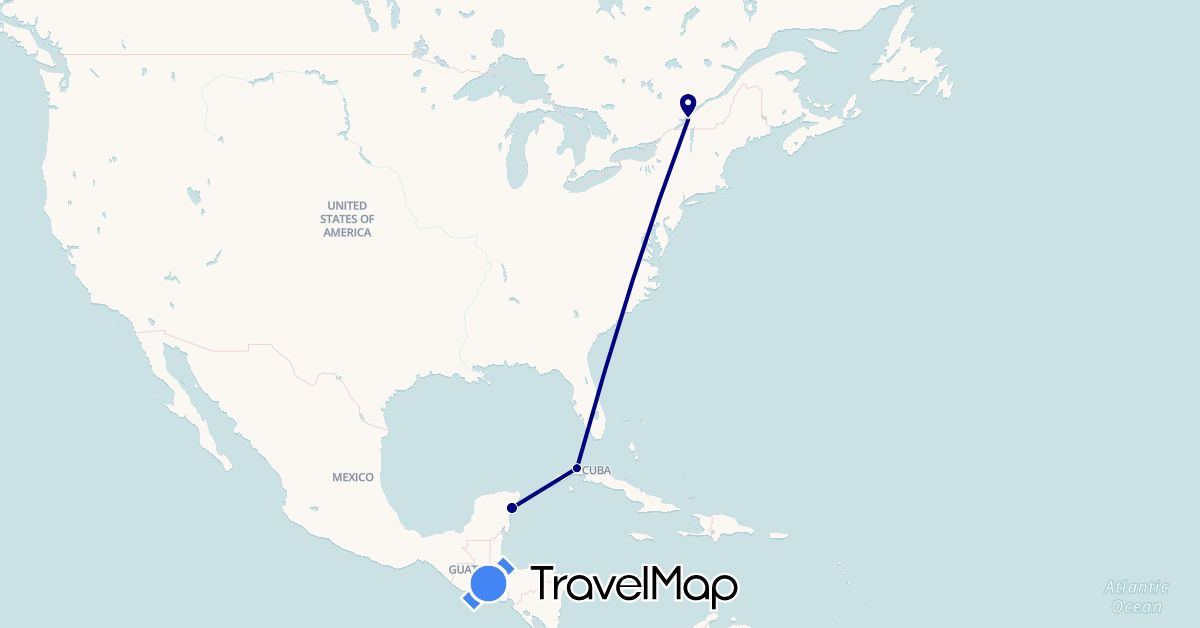TravelMap itinerary: driving in Canada, Cuba (North America)